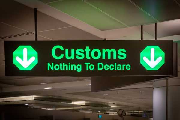 International Customs Day. Customs Nothing To Declare sign with green white ticks in green circle