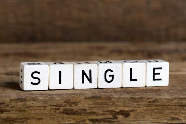 Singles Awareness Day. Scrabble tiles spelling the word Single