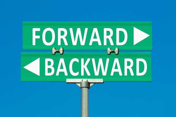 Backwards Day. Forward and backwards sign. White text on green background with arrows
