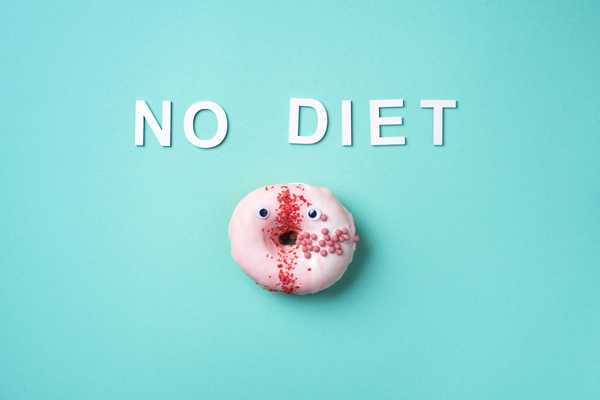 Words no diet with a doughnut in the middle for International No Diet Day