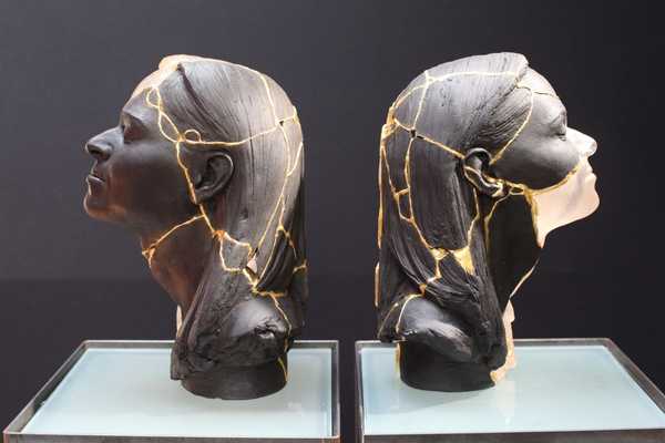 Two sculptures of heads for International Sculpture Day