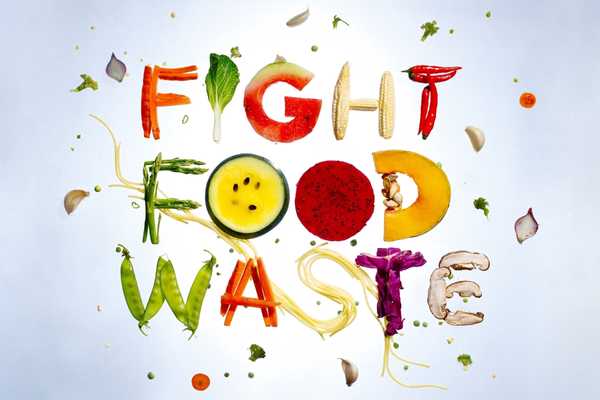 The words fight food waste spelt out in food for Stop Food Waste Day