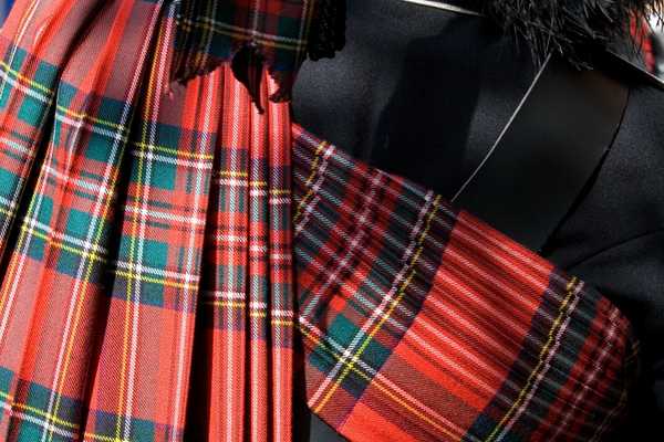 Red tartan on a kilt for Tartan Day