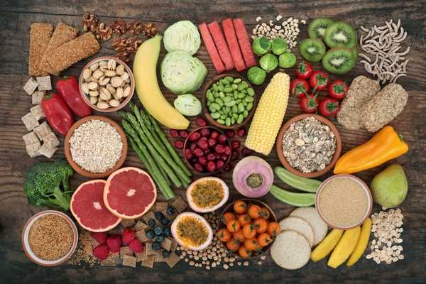 Different fruit, vegetables and pulses laid out for World Digestive Health Day