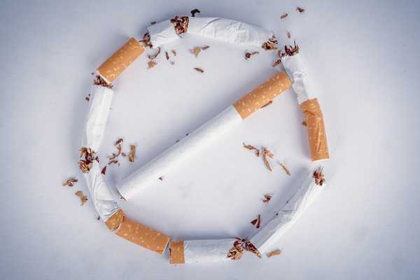 Cigarettes arranged in a banned sign for World No Tobacco Day