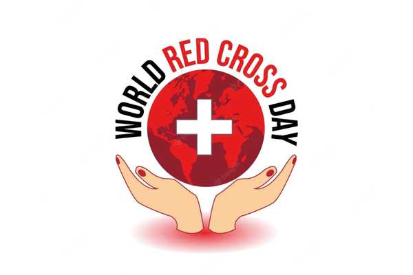 Hands and red cross for World Red Cross Day