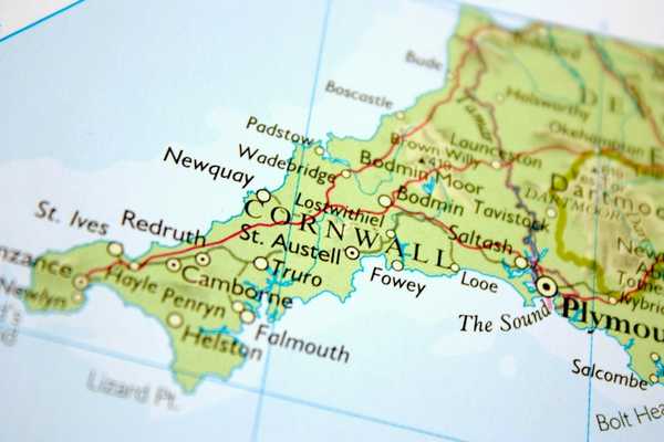 Map of Cornwall for St Piran's Day, national day of Cornwall