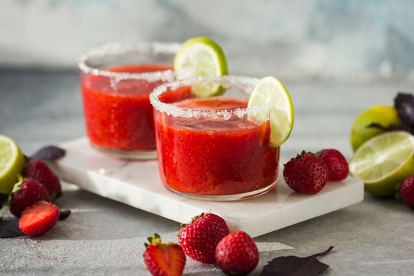 Two glasses of strawberry daiquiri cocktail for National Daiquiri Day