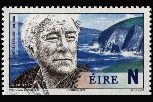 Irish postage stamp with Seamus Heaney's face on it for Seamus Heaney's Birthday