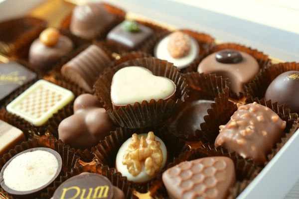 Chocolates in a chocolate box for World Chocolate Day