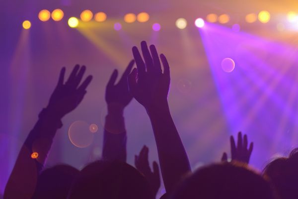 Hands in the air at a music concert for Creamfields