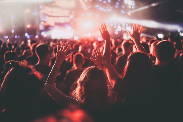 Music goers at a concert for Reading and Leeds Festival