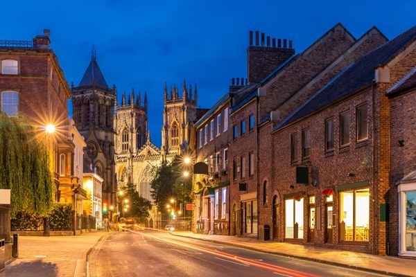 Street view of York city at night for Yorkshire Day