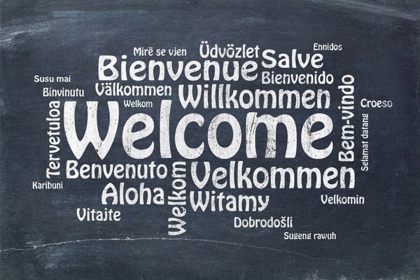 Graphic showing the word "Welcome" in multiple languages for European Day of Languages