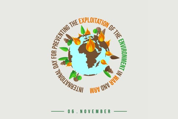 Graphic showing the earth and small fires for International Day for Preventing the Exploitation of the Environment in War and Armed Conflict