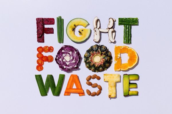 The words "Fight Food Waste" spelled out using different food products for International Day of Awareness of Food Loss and Waste