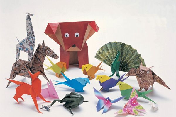 Array of paper animals for World Origami Day