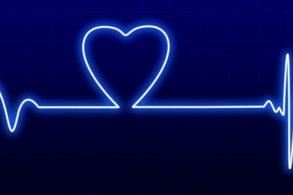 Blue neon heart monitor line for Restart a Heart Day