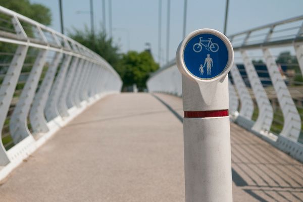 Cycling Sign on a Bridge for World Car Free Day