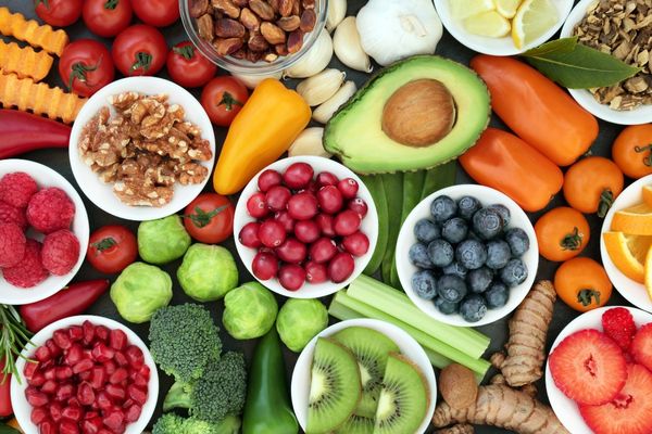 Array of fruit and vegetables for World Food Day