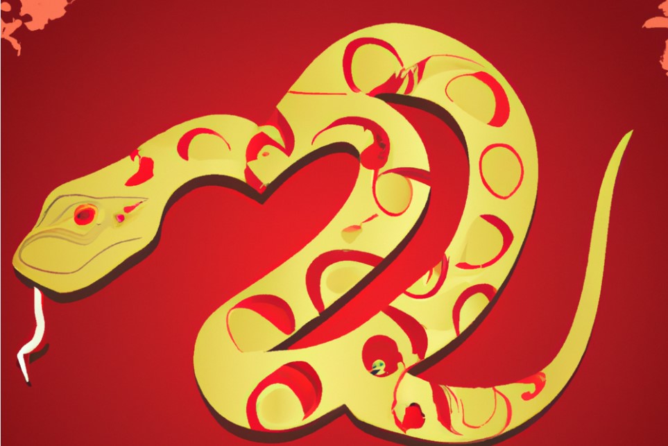 Yellow & red snake on red background for Chinese New Year (Snake)