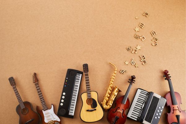Row of musical instruments for World Music Day