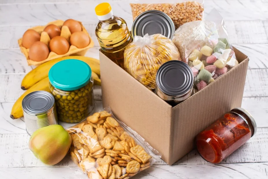 A box of food supplies for Food Bank Day