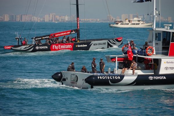 Some of the America's Cup boats that will take part in the 2024 America's Cup race